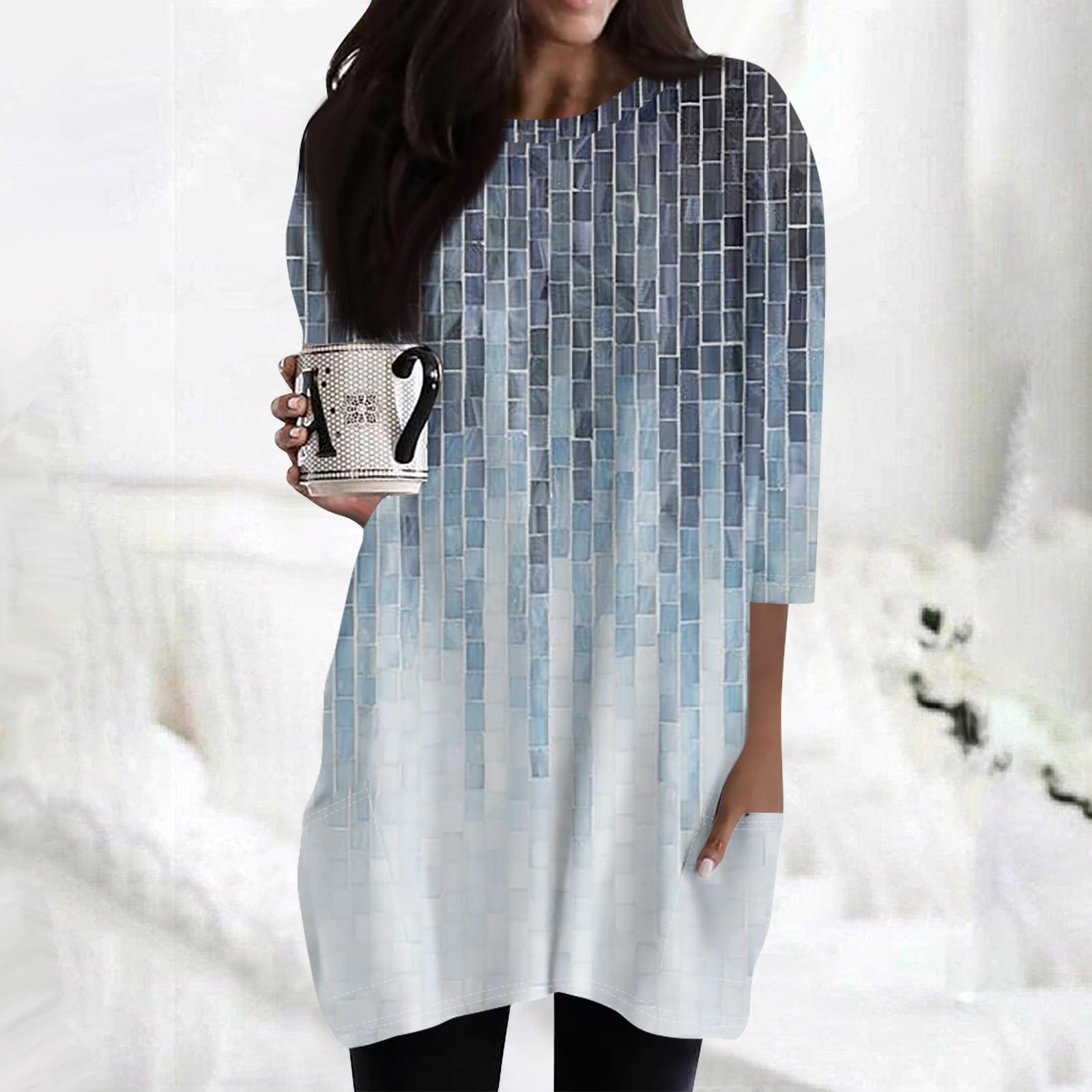 

Жіночі повсякденні сорочки з рукавом 3/4, модні туніки з принтом і кишенями XXL