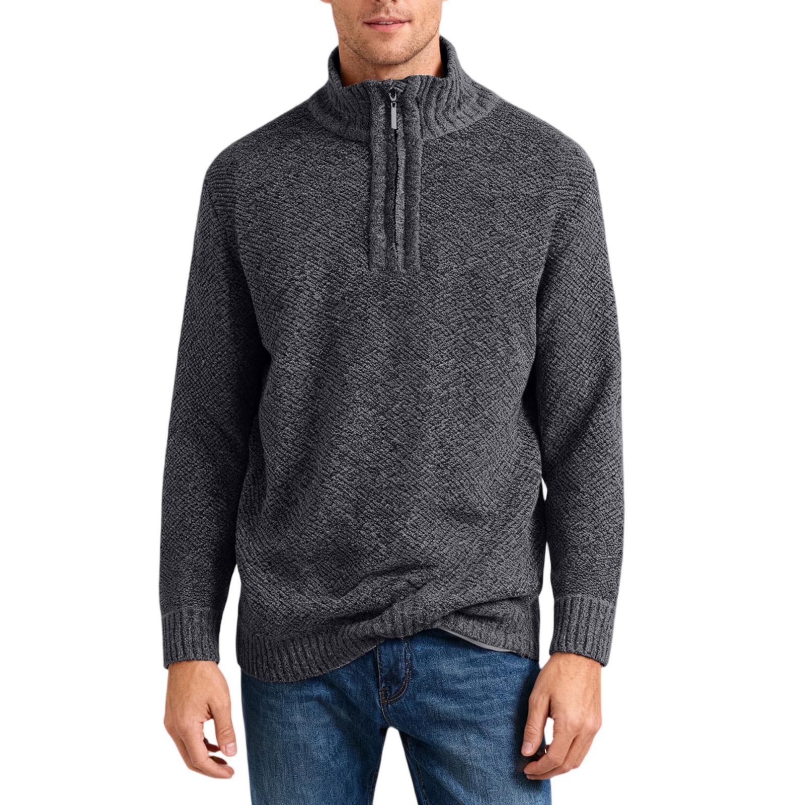 

Мужской Модный Вязаный Пуловер Длинные Рукава Свободный Отложной Воротник Свитер XL чёрный