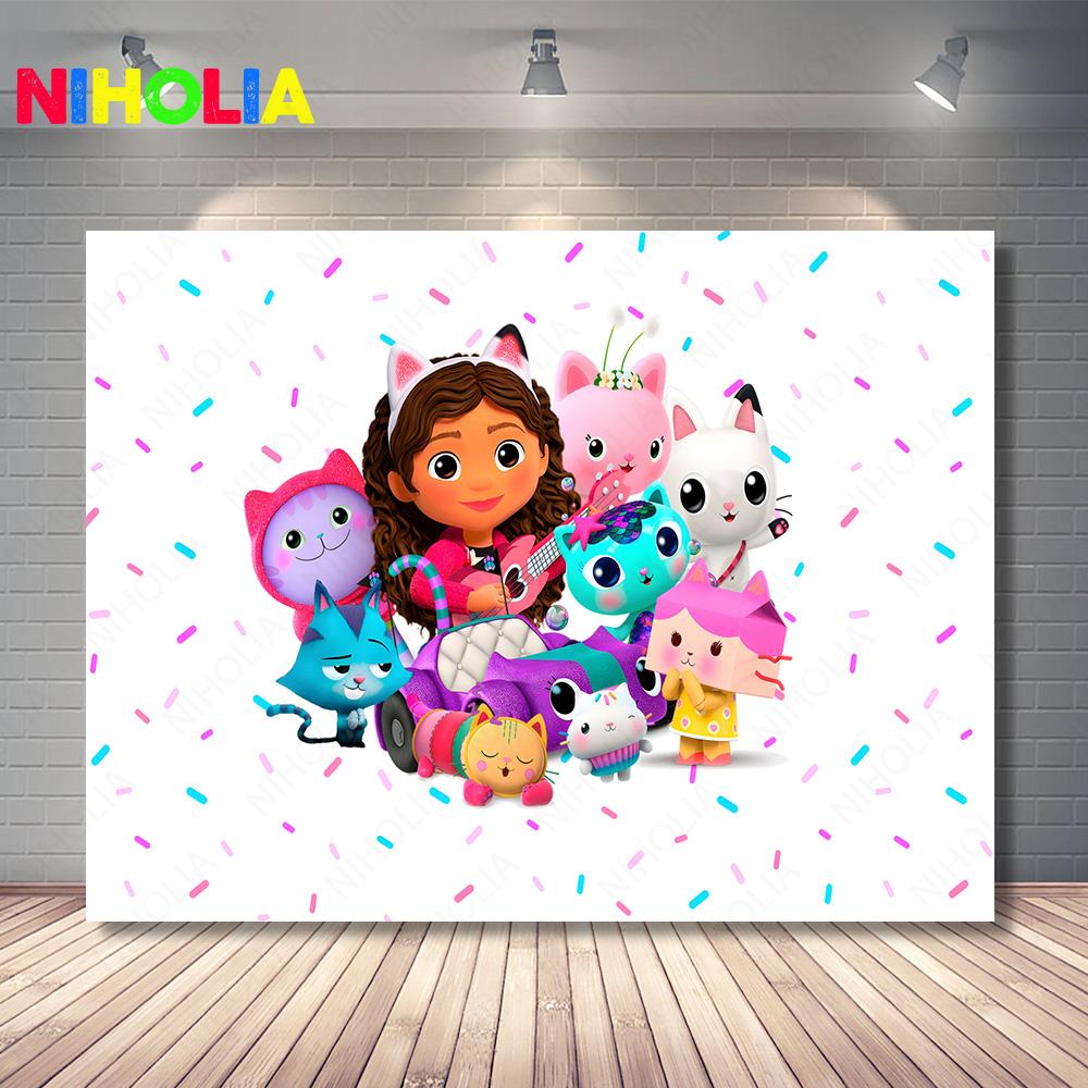 Niholia Gabby Dollhouse Backdrop Kids 2nd Birthday Party Decoration Photography Background Baby Shower Photo Prop Banner