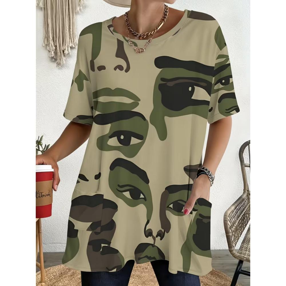 2026 Neues Sommer-T-Shirt mit kurzen Ärmeln, 3D-bedrucktes T-Shirt mit Tasche, Lässig und Modisch, Übergröße T-Shirt