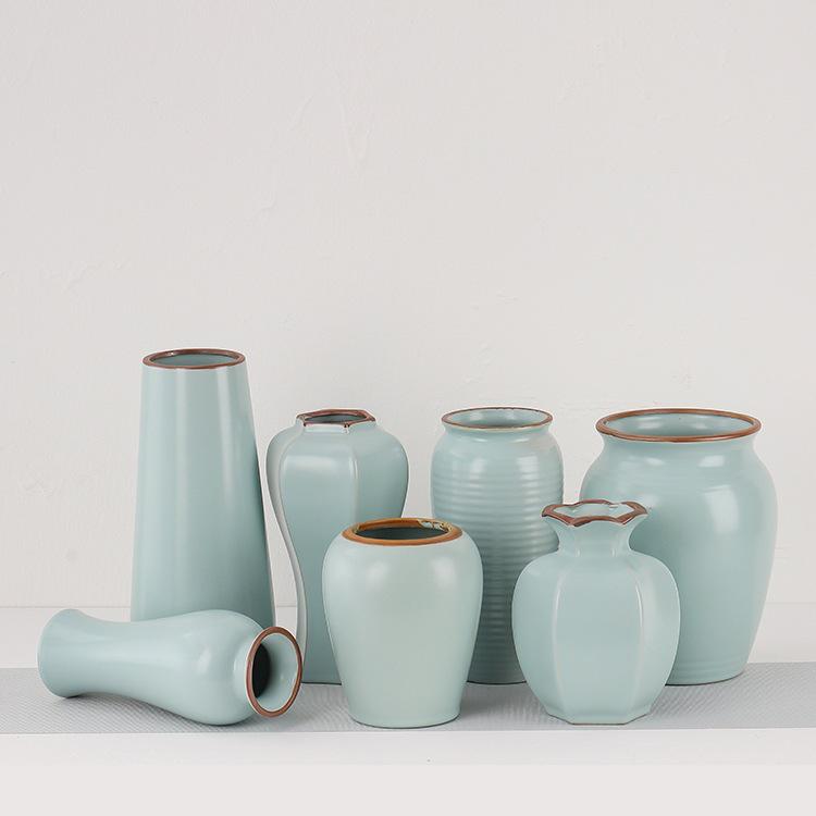 Elegant Celadon Vase: Classical Ru Kiln Ceramic for Hydroponic Flower Arrangements and Living Room Decor
