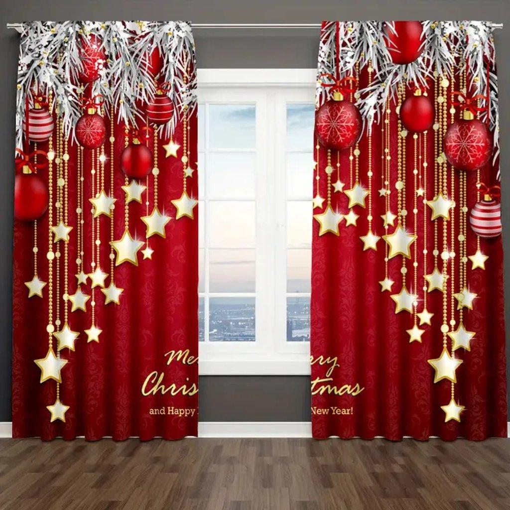 2pcs/Set Whimsical Christmas Pattern Curtains Cartoon Designed for Living Room Cozy Bedroom, Chic Office, Stylish Kitchen