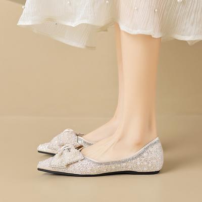 Weiwei Girl 5933-1 Pointed Rhinestone Single Shoes Women's Autumn Bow Late Night Wind One Pedal Fairy Shoes Large Size