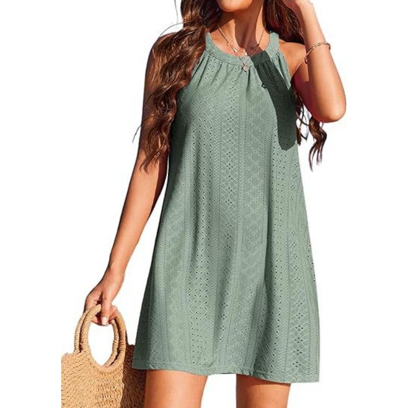 

Spring and Summer Hollow Crochet Sleeveless Women s Dresses XXL светло-зеленый