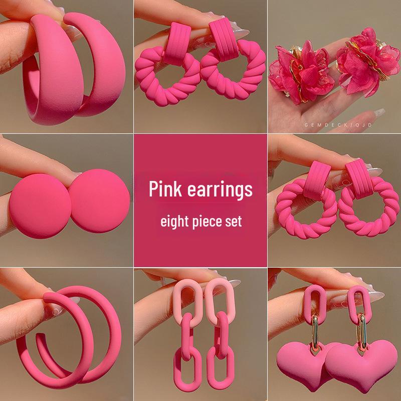 Dopamine Rose Pink Earrings: High-End 2024 Niche Design, Celebrity-Style Light Luxury for Women