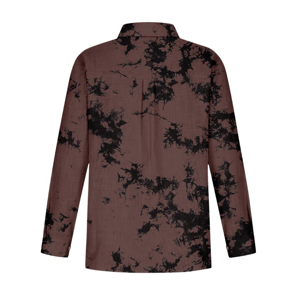 Damen Locker Geschnittenes Baumwoll- und Leinenoberteil mit Blumenmuster, Stehkragen und langen Ärmeln