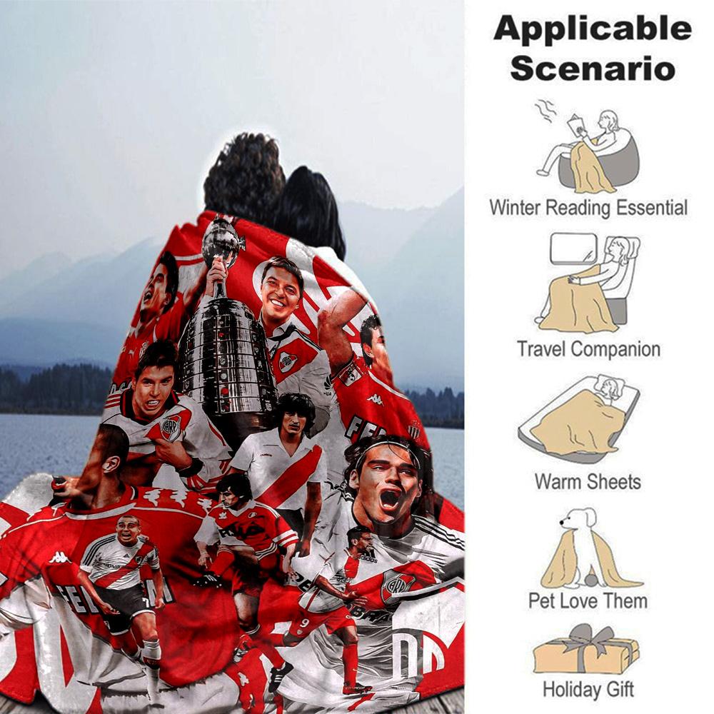 River Plate Champion Team Collage Print Flannel Blanket Soft Warm Throw Blanket Football Fan Sofa Bed Home Decor