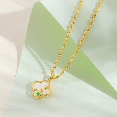 Imitation Chalcedony Four-Leaf Clover Necklace Female Chinese Style Retro Trend Flower Pendant Collarbone Chain