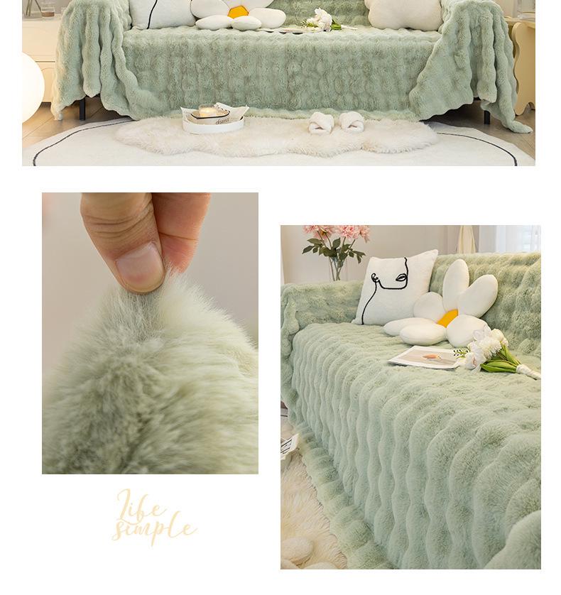 Kaninchen Plüsch Rutschfestes Winter Sofa Handtuch - Dicke Kratzfeste Blasen Samt Abdeckung