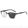 Fashion Luxury Photochromic Multifocal Reading Glasses Men's Business Square High-definition Anti Blue Light Presbyopia Glasses