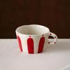 1Pc10.5Oz Scandinavian Geometric Stripesd Ceramic Mug, Exquisite Hand-Painted Round Mouth Handle Cup, Simple Stripesd Coffee Cup, Suitable for Home
