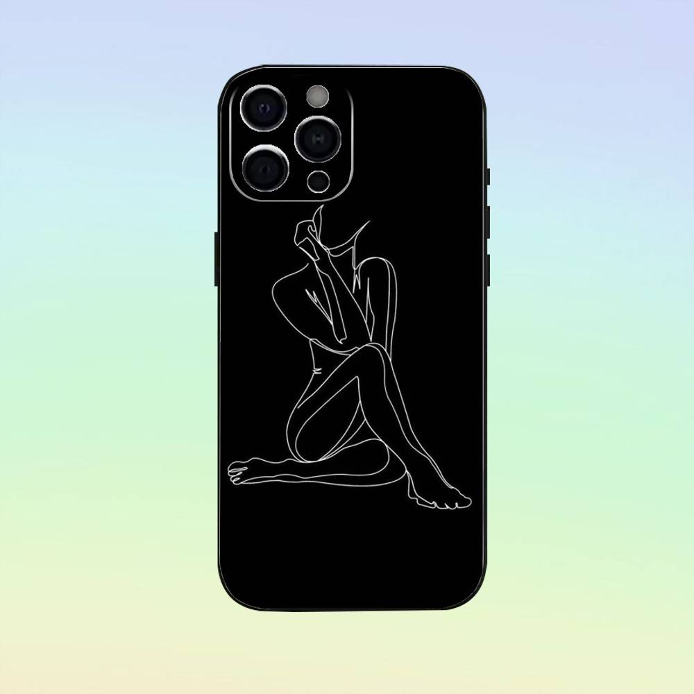 Sexy Line Minimalist Line Drawing Phone Case Silicone Soft For IPhone 17 16 15 14 13 12 11 Black Soft Silicone Case