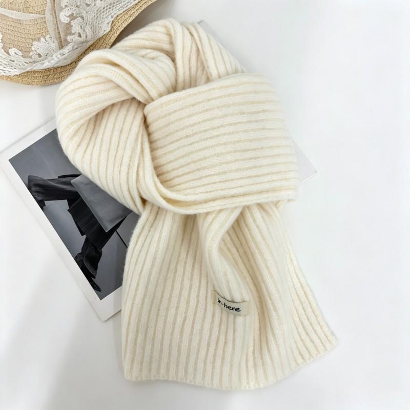 Soft Wool Blend Knit Scarf Women Winter Warm Cozy Lightweight Neutral Tone Korean Style Neck Wrap