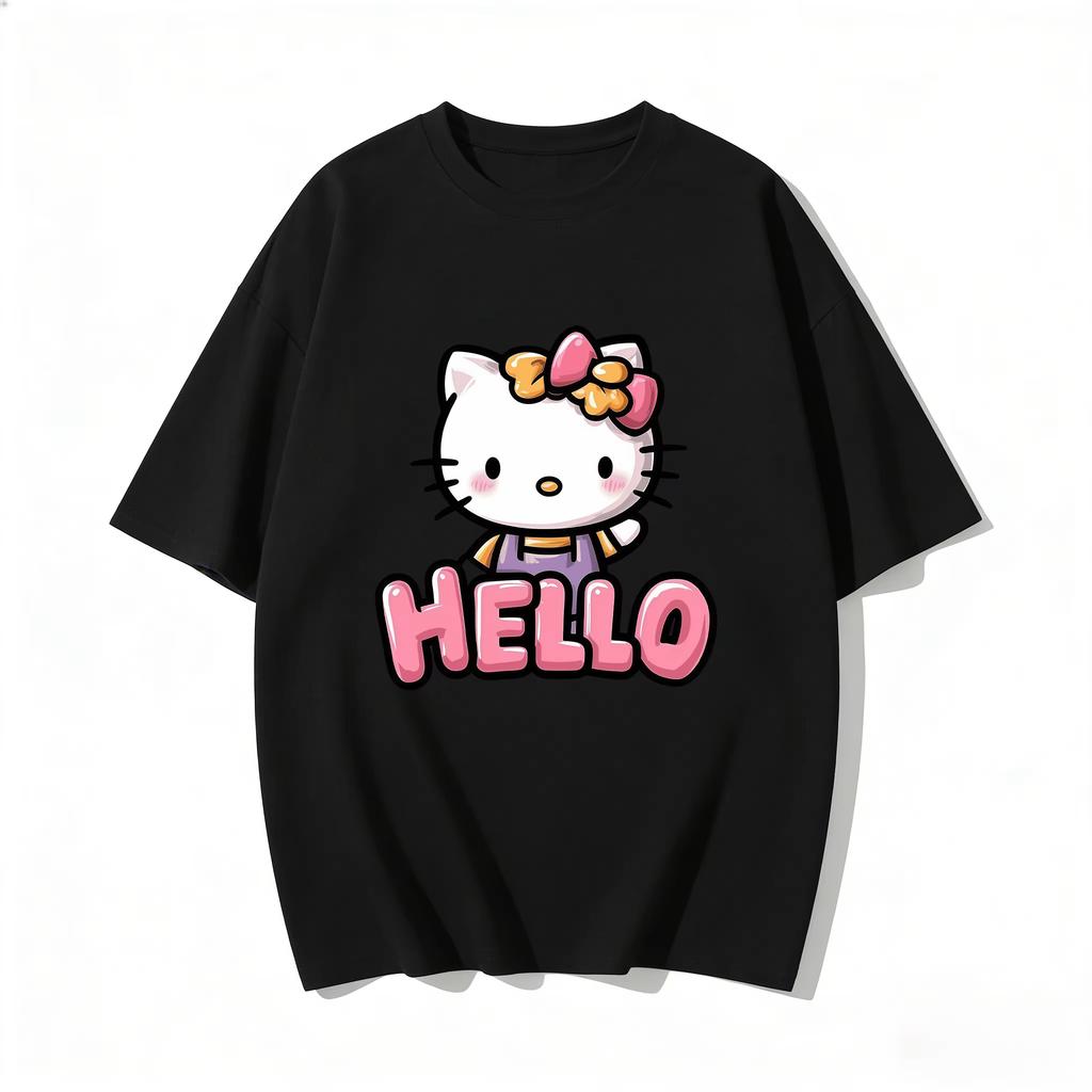 2026 New Summer Cute HelloKitty TShirts Soft Cotton Short Sleeve Tees for Parents Kids Breathable Casual Daily Outfit Tops