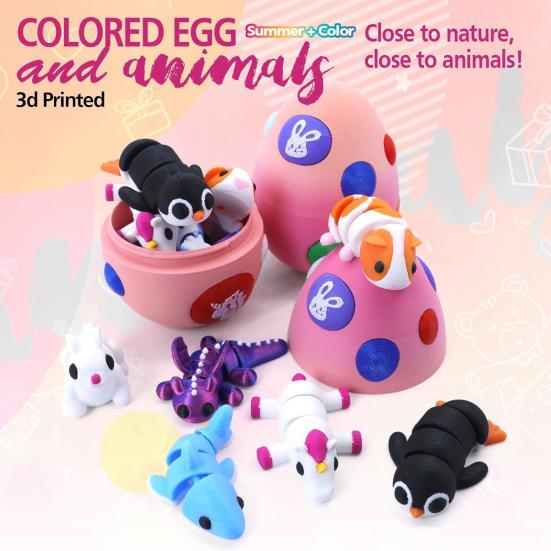 Dragon Egg with Mini Animals 3D Printed Articulated Animal Figurines Inside Egg Pocket Pet Fidget Toy for Kids Gift Easter Basket Stuffers