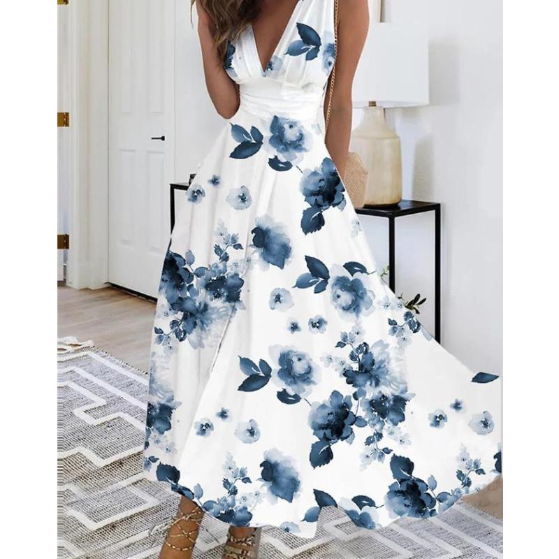 JPNTKY Damen Mode Sommer Frühling Ärmellos V-Ausschnitt Freizeitkleider