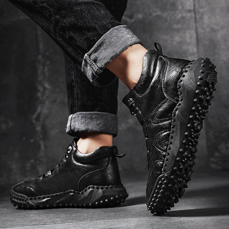 38-46 Fall/ Winter Mens Handmade  Leather  Soft Sock Ankle Boots Autumn Winter Men Boots Men's Ankle Boots Handmade Plush Shoes Casual Shoes
