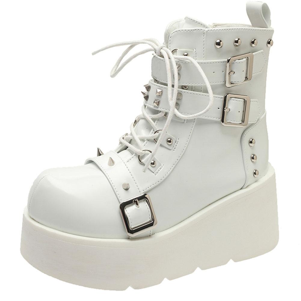 Fashion Brand New Ladies Goth Platform Ankle Boots Fashion Buckle Zip Rivet Punk Wedges High Heels Womens Boots Party Street Woman Shoes