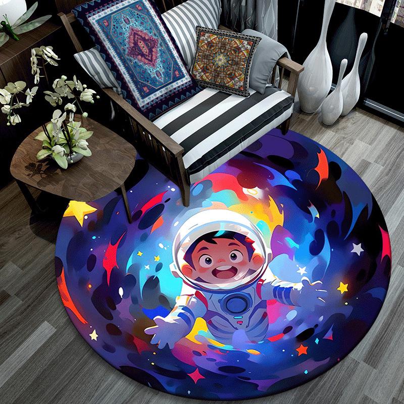 1pc Soft, Absorbent & Non Slip Astronauts traveling the stars Round Rug Soft Circle Rug for Living Room & Bedroom Decor, Chair Mats, and Unf