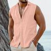 Summer Sleeveless Shirts Men Lightweight Solid Turn Down Collar Casual Shirt Vests Man