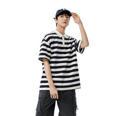 Men and Women Summer Loose Solid Color Couple Hong Kong Style Double Pearl Cotton Short Sleeved T-shirt Polo Collar Shirt