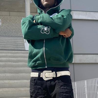 Felpa da uomo a manica lunga con cappuccio, vestibilità slim, con stampa a cerniera con lettere - Tessuto Air Layer, Abbigliamento casual
