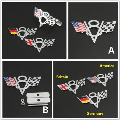 Metal V8 America Flag Germany Flag Britain Flag Car Emblem Badge Sticker Decal Car Styling