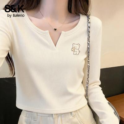 Baleno S&K Women's V-Neck Long Sleeve Slim Fit T-Shirt