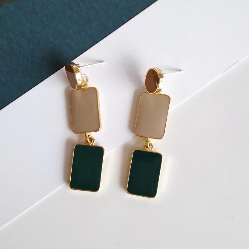 Unregelmäßige quadratische Tropfenohrringe für Damen, koreanische Mode, Mädchen, baumelnde Ohrringe, mehrfarbig, Öl, trendiges Damen-Ohr-Accessoire