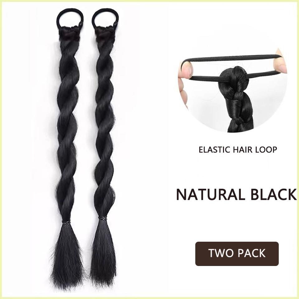 Synthetische Perücke, Pferdeschwanz, gedrehter Zopf, Perücke aus geflochtenem Haar, Perücke mit doppeltem Pferdeschwanz, geeignet für den täglichen Gebrauch.