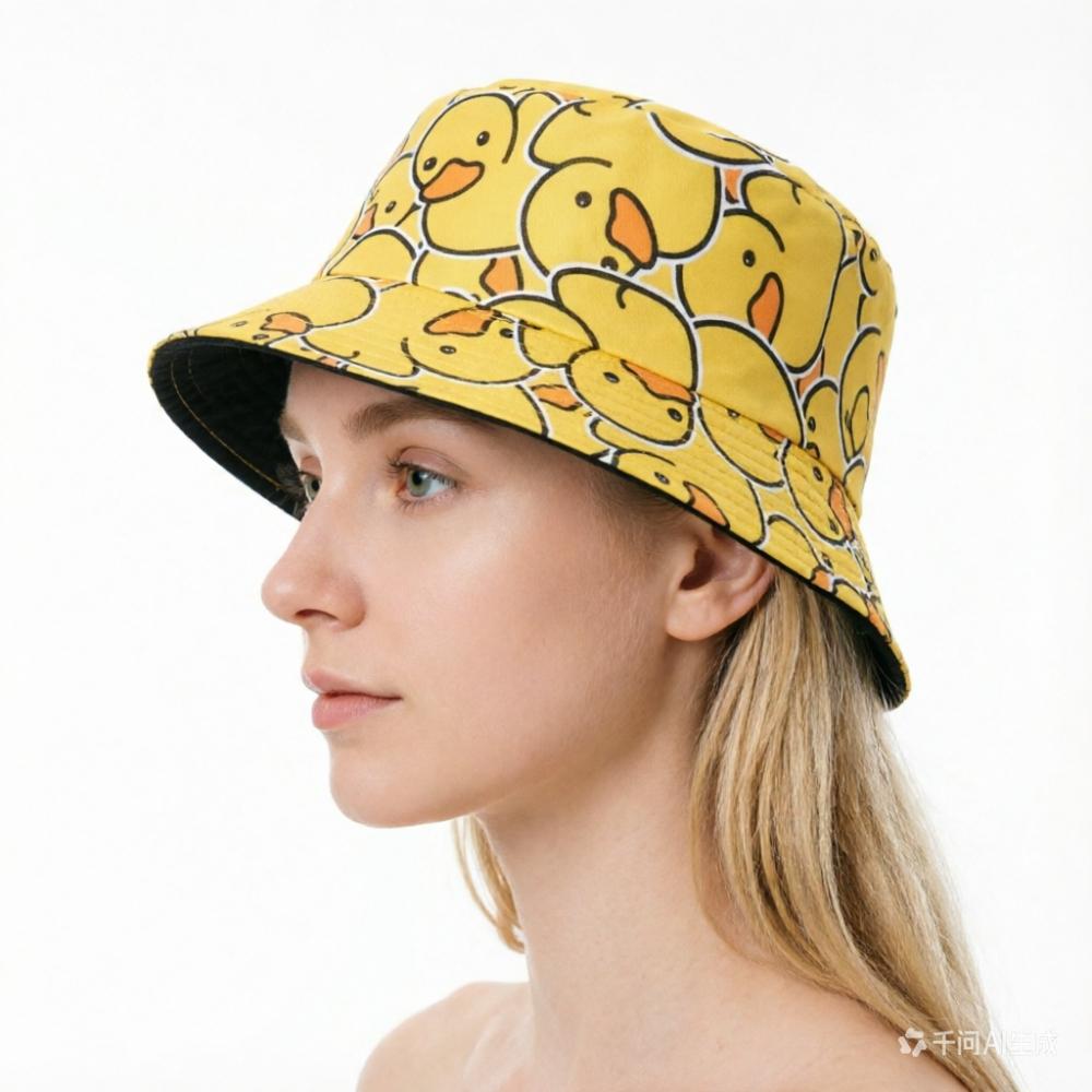 Yellow Duck Printed Fisherman's Hat Four Seasons Outdoor Sunshade Basin Hat Fashion Cartoon Sunshade Sun Hat