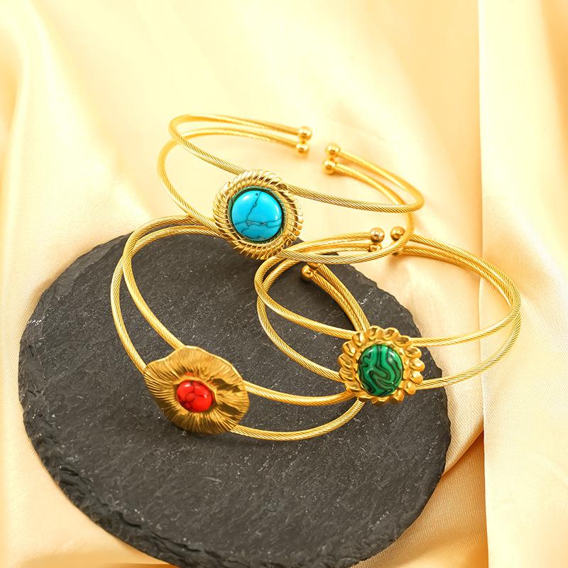 Gold Titanstahl Armband Verblasst Nicht Türkis Design Einfaches Luxusarmband Armband