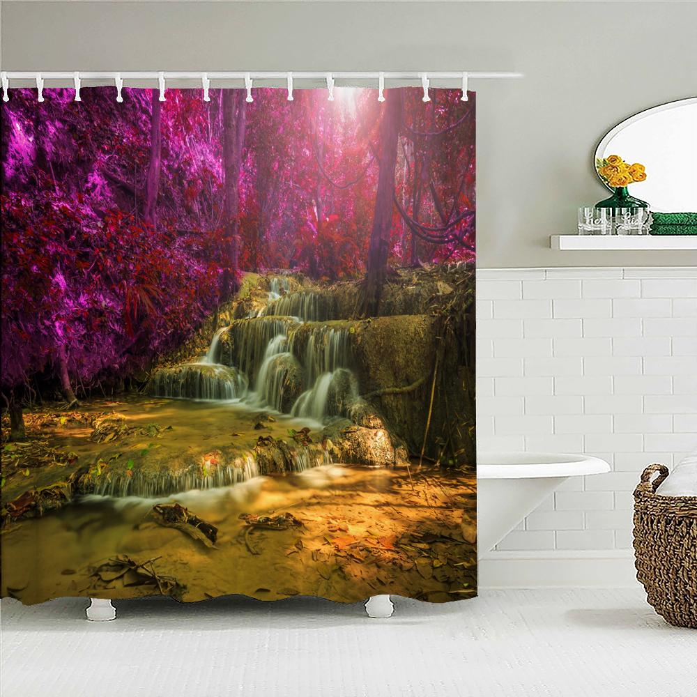 High Quality Natural Landscape Rain Forest Fabric Shower Curtain Waterproof Bath Curtains For Bathroom Decorate With Hooks