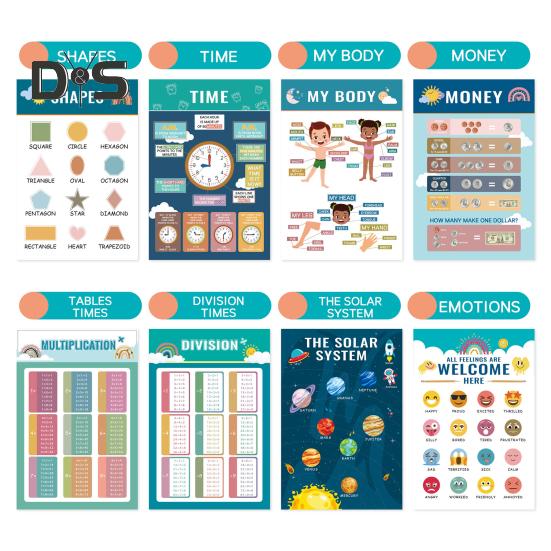 16Pcs/Set Educational Poster Alphabet Number Animal Color Weather Learning Nursery Preschool Kindergarten Early Education Wall Hanging Decoration