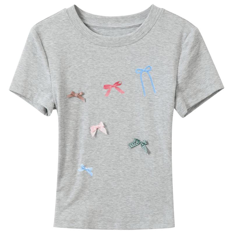 Sancai 2026 Summer Bow Print Slim Fit Crop T-Shirt XL