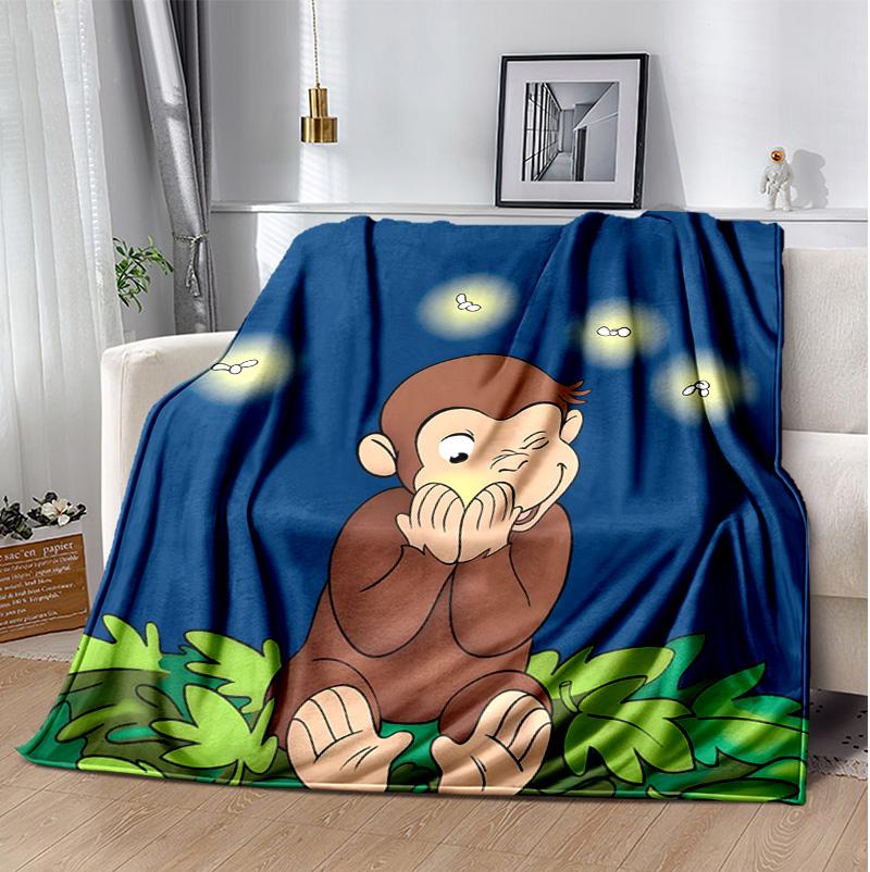 Curious George Flannel Blanket Soft Warm All-Season Throw, Design for Camping, Car Travel, Hiking Sofa, Bed, Office Perfect Gift for Parties