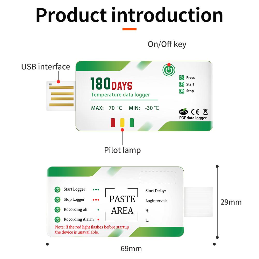 Disposable Temperature Data Logger USB Data Logger 180 Days