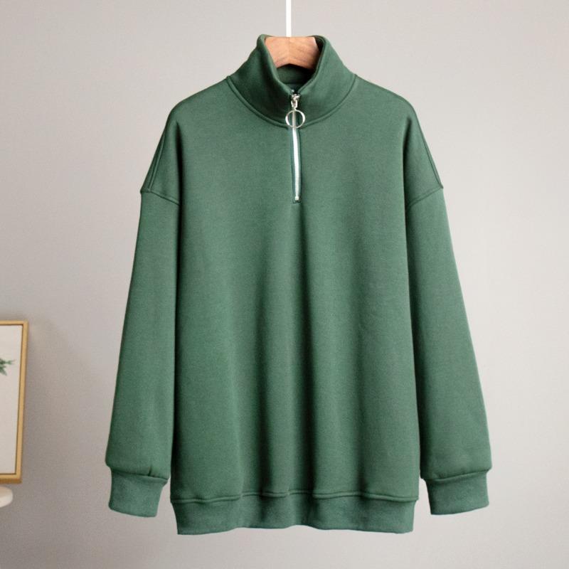 

Жіноче осінньо-зимове вільне худі на блискавці з коміром-лацканом L темно-зелений колір