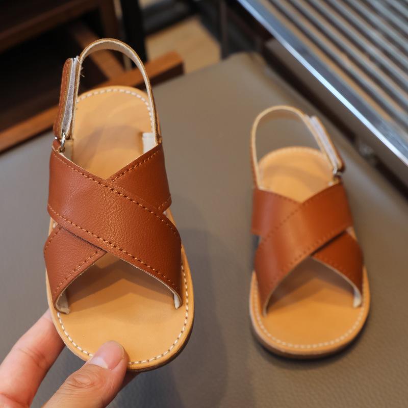 Girls sandals 2025 summer new children's shoes fashion children's cross sandals Velcro baby beach shoes