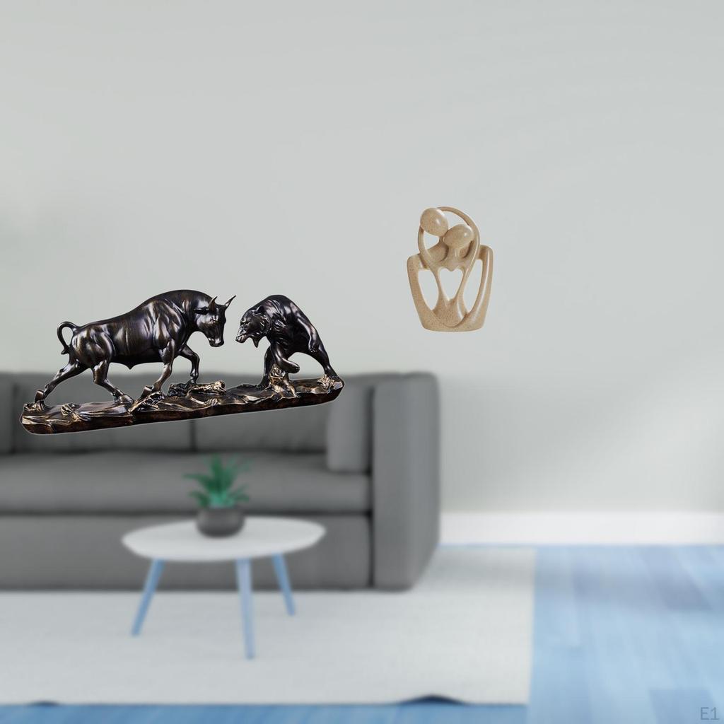 Modern Feng Shui Bull And Abstract Couple Resin Sculpture Creative Animal Human Figurine for