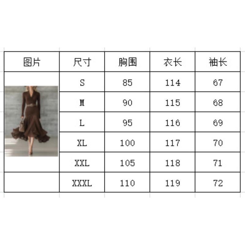 Women'S Autumn Solid Color Splicing V-Neck Long Sleeve Dress Long Dress Large Swing Dress