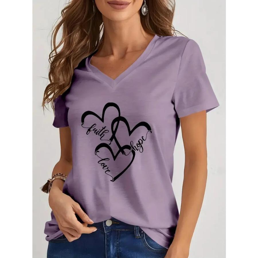Potištěné tričko Grace 3D Love pro ženy Móda Topy s výstřihem do V Krátký rukáv Letní Žhavý výprodej Dámské oblečení Street Trend Volná trička