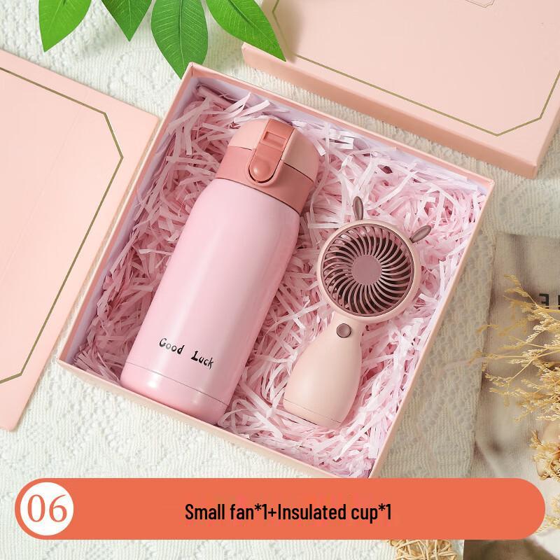 Gift Cup Set with Thermos and Fan F4 Pink Gift Box with Thermos and Fan
