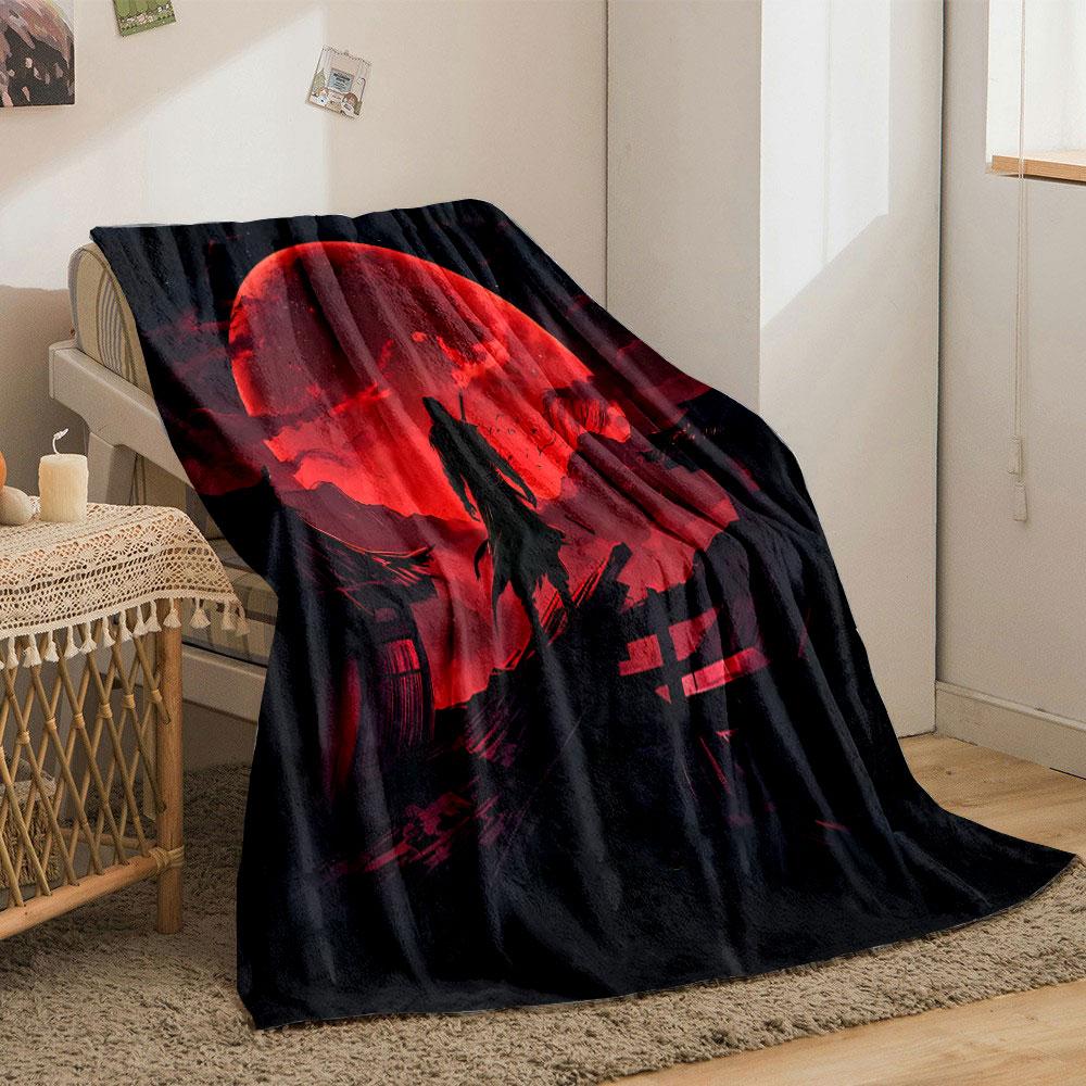 Warrior Under Red Moon Print Blanket Soft and Cozy Perfect for the Living Room Bed Sofa or a Nap,gift