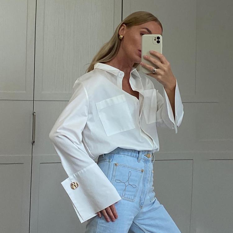 

Clacive Fashion Свободная белая офисная женская блузка с отложным воротником и длинными рукавами