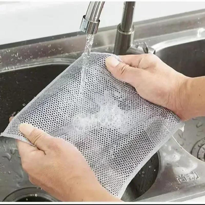 20cm Steel Wire Cleaning Cloth Single-layer Non -stick Oil Iron Dishrag Kitchen Pan Pot Dishes Cloths Rag Napery Dishcloth Rags
