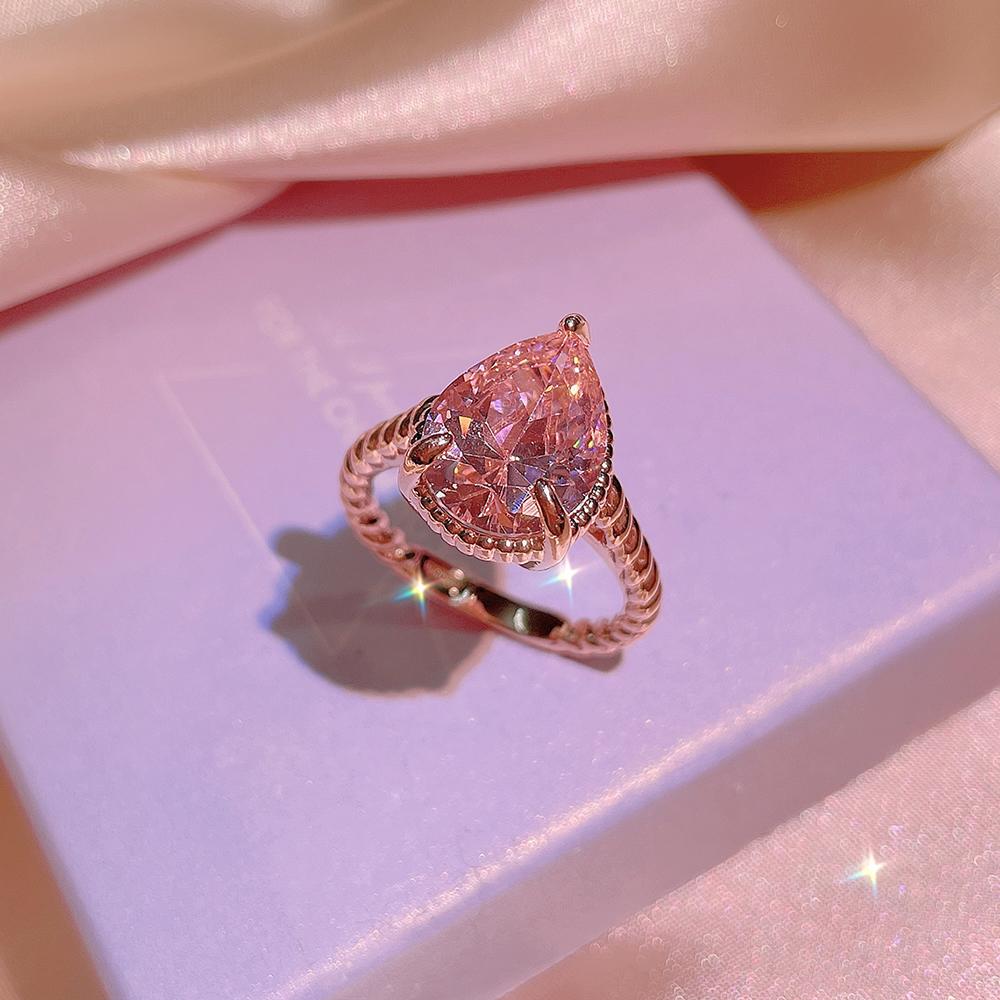 NEW Classic 925  Inlaid Zircon Engagement Ring Pink Crystal Women Shiny Zircon Jewelry Heart-shaped Pink Women's Ring