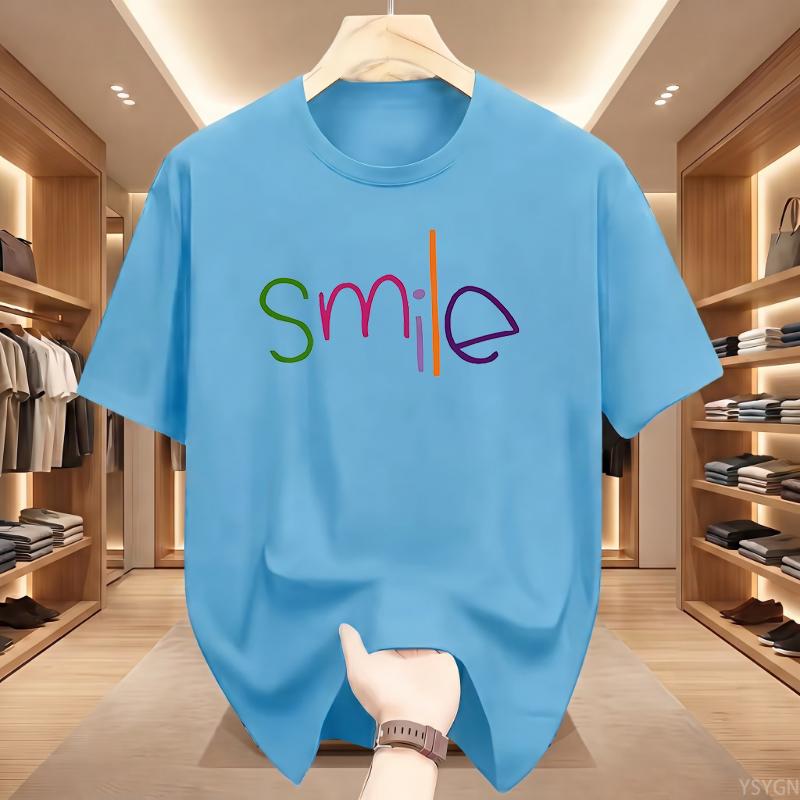 Colorful Smile Smiley Face Graphic T-Shirt Crew Neck Short Sleeve Top Back Print Happy Positive Slogan