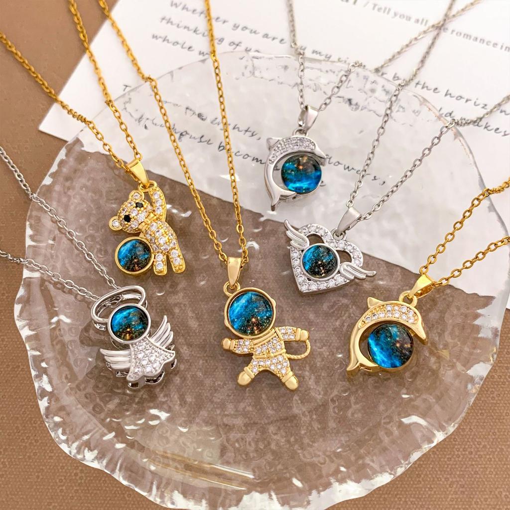 Necklace popular hot sale azure blue starry sky necklace accessories women's light luxury high sense hot sale planet versatile titanium steel necklace