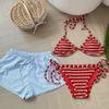 Striped European & American Beach Bikini with Loose Shorts - BM Style Split Swimsuit